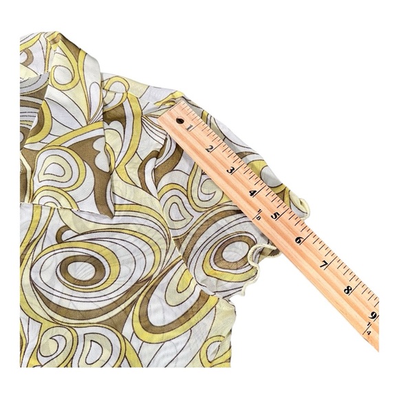 Liz & Sara Green Yellow Crop Top Abstract Mesh Sheer Shirt Size M Retro Top - Picture 7 of 10